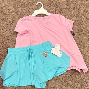 Sports set Pink tee and Blue Casual shorts